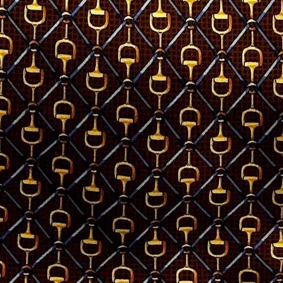 Burberry London Silk Tie Geometric Brown Gold Blue Made In Italy - Picture 2 of 9